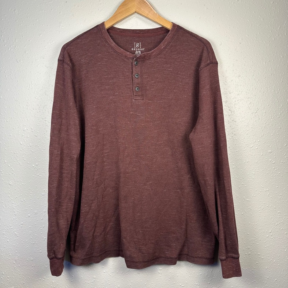 George Mens XL Henley Top Waffle Knit Thermal Cotton Muted Red Gorpcore Y2K